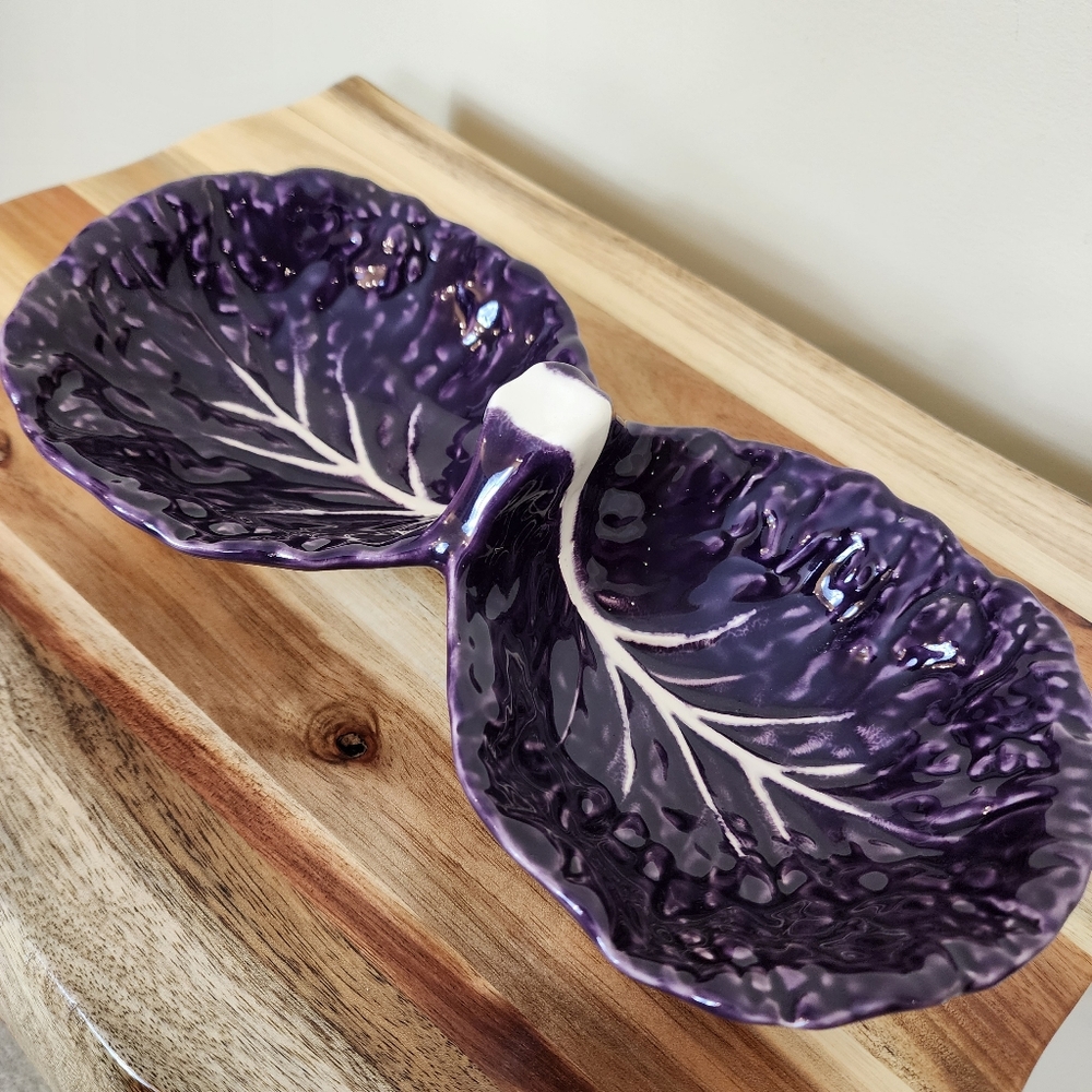 RARE Vintage Olfaire Majolica Purple Cabbage Portuguese Ceramic Serving Dish